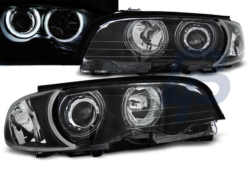 HEADLIGHTS BMW E46 04.99-03.03 COUPE CABRIO ANGEL EYES CCFL BLACK - 2