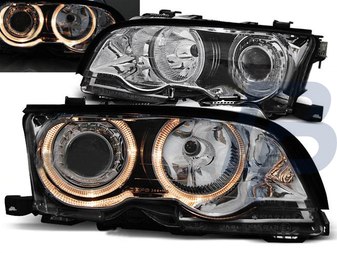 HEADLIGHTS BMW E46 09.01-03.03 COUPE CABRIO ANGEL EYES CHROME - 2