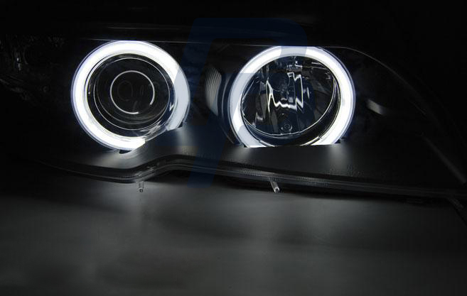 HEADLIGHTS BMW E46 04.03-06 COUPE CABRIO ANGEL EYES CCFL XENON BLACK - 2