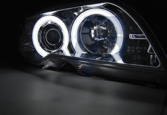 HEADLIGHTS BMW E46 04.03-06 COUPE CABRIO ANGEL EYES CCFL CHROME - 2