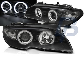 HEADLIGHTS BMW E46 04.03-06 COUPE CABRIO ANGEL EYES CCFL XENON CHROME
