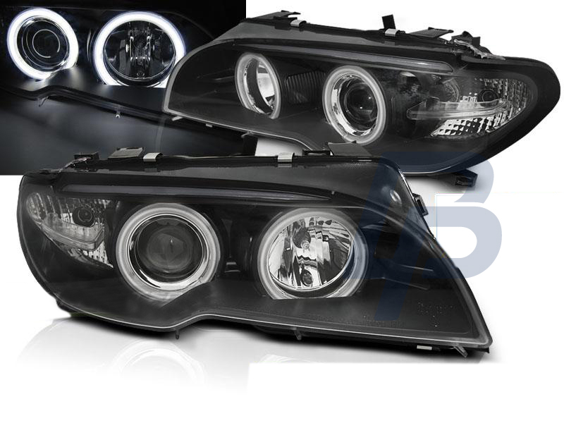HEADLIGHTS BMW E46 04.03-06 COUPE CABRIO ANGEL EYES CCFL BLACK - 3