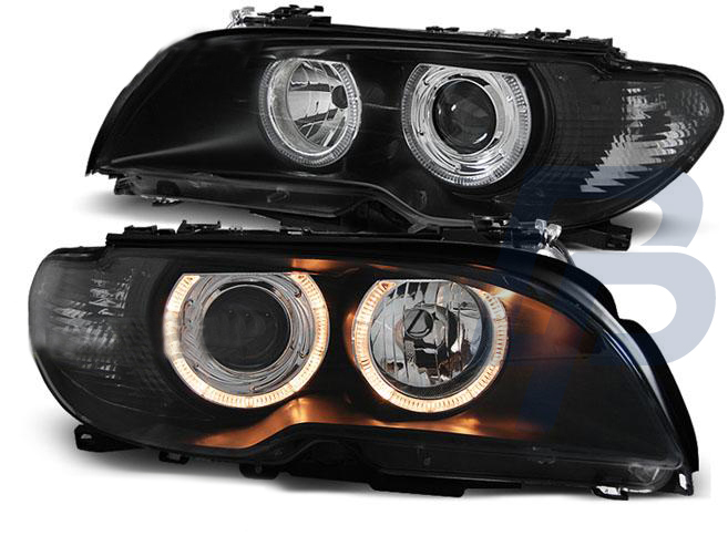 HEADLIGHTS BMW E46 04.03-06 COUPE CABRIO ANGEL EYES BLACK - 2