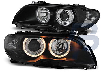HEADLIGHTS BMW E46 04.03-06 COUPE CABRIO ANGEL EYES BLACK