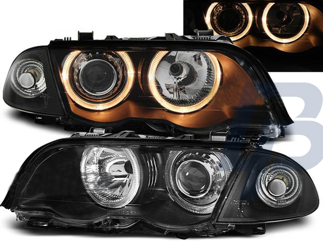 HEADLIGHTS BMW E46 05.98-08.01 S/T ANGEL EYES BLACK - 2