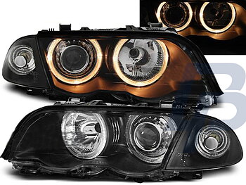 HEADLIGHTS BMW E46 05.98-08.01 S/T ANGEL EYES BLACK