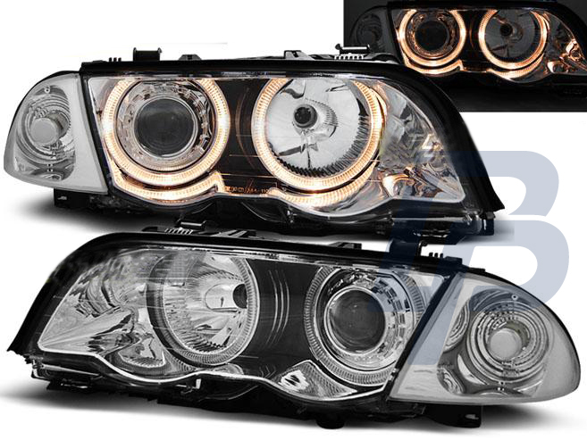 HEADLIGHTS BMW E46 05.98-08.01 S/T ANGEL EYES CHROME - 2