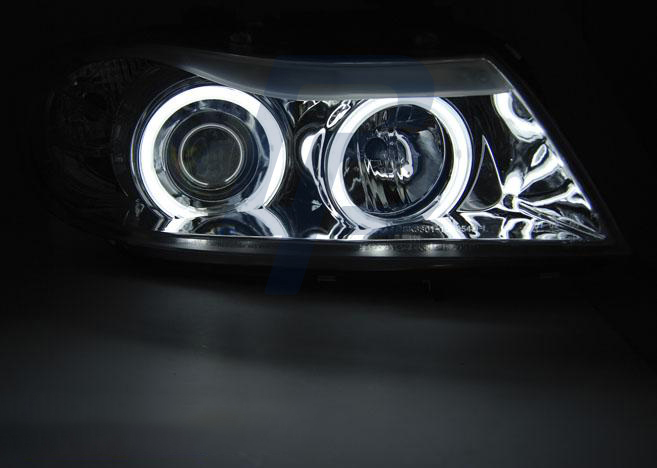 HEADLIGHTS BMW E90/E91 03.05-08.08 ANGEL EYES CCFL CHROME - 2