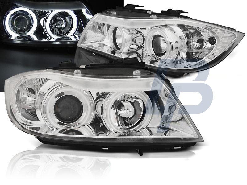 HEADLIGHTS BMW E90/E91 03.05-08.08 ANGEL EYES CCFL CHROME - 5
