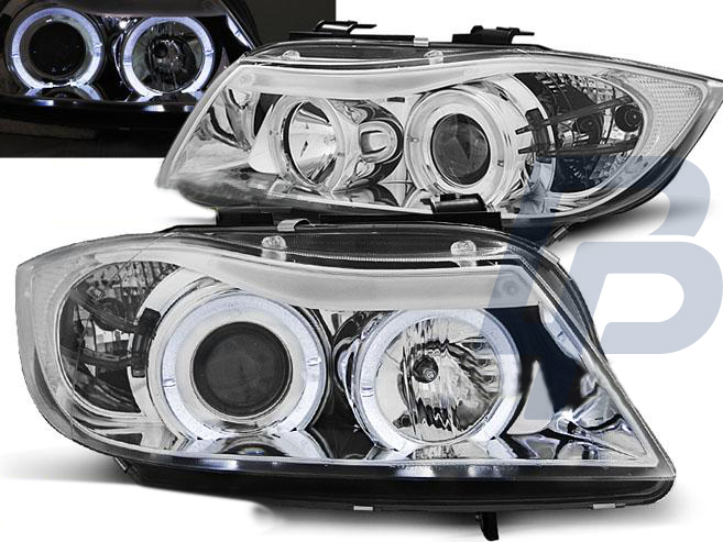HEADLIGHTS BMW E90/E91 03.05-08.08 ANGEL EYES CHROME - 2