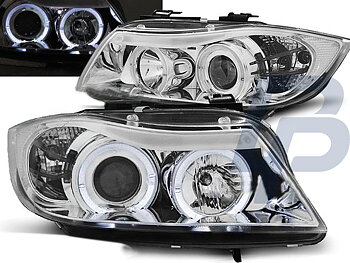 HEADLIGHTS BMW E90/E91 03.05-08.08 ANGEL EYES CHROME