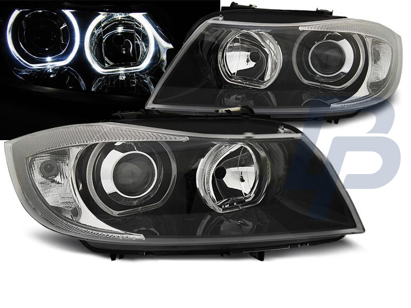 HEADLIGHTS BMW E90/E91 03.05-08.08 LED ANGEL EYES BLACK - 4