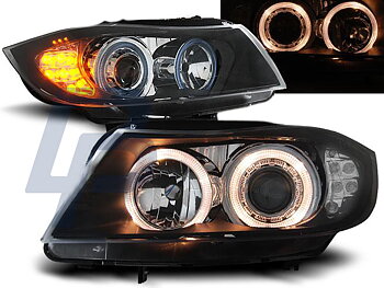 HEADLIGHTS BMW E90/E91 03.05-08.08 ANGEL EYES BLACK LED INDICATOR