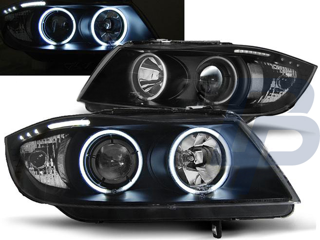 HEADLIGHTS BMW E90/E91 03.05-08.08 ANGEL EYES BLACK CCFL - 2