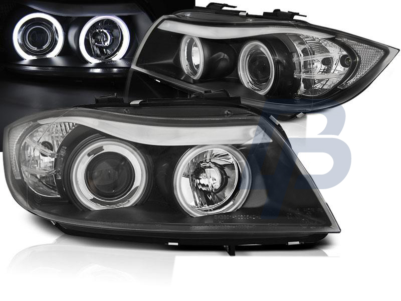 HEADLIGHTS BMW E90/E91 03.05-08.08 ANGEL EYES CCFL BLACK - 5