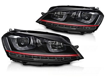 STRÅLKASTARE RÖD SEKVENTIELL LED DRL TILL VW GOLF VII 2013-2017