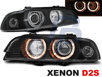 HEADLIGHTS BMW E39 09.95-06.03 ANGEL EYES D2S/H7 BLACK