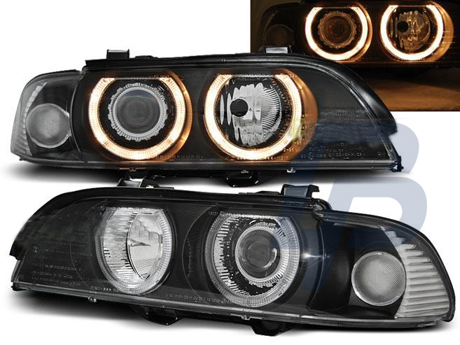 HEADLIGHTS BMW E39 09.95-06.03 ANGEL EYES D2S/H7 BLACK - 2