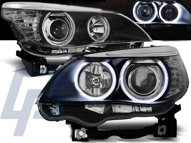 HEADLIGHTS BMW E60/E61 03-07 ANGEL EYES BLACK - 2