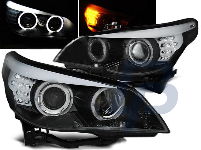HEADLIGHTS BMW E60/E61 03-07 BLACK LED INDIC. - 2