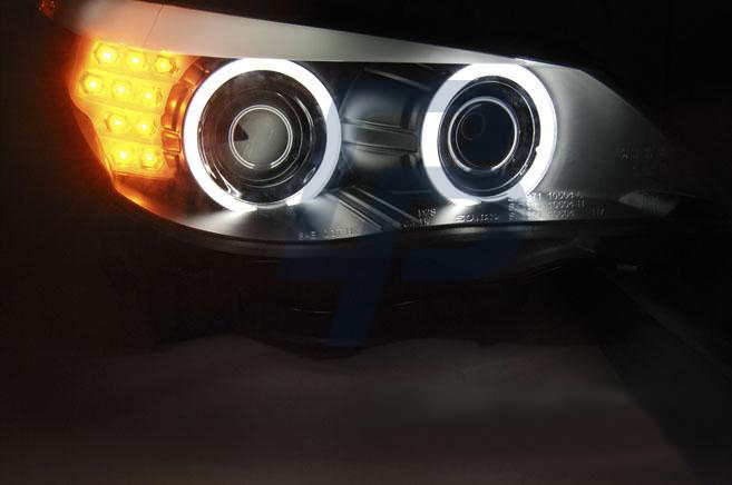 HEADLIGHTS BMW E60/E61 03-07 ANGEL EYES CCFL BLACK LED INDIC. - 3