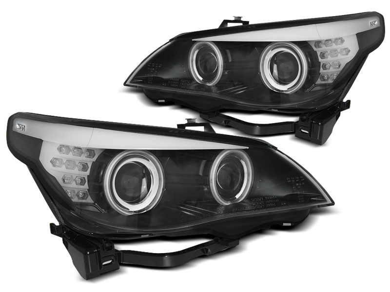 HEADLIGHTS BMW E60/E61 03-07 ANGEL EYES CCFL BLACK LED INDIC.