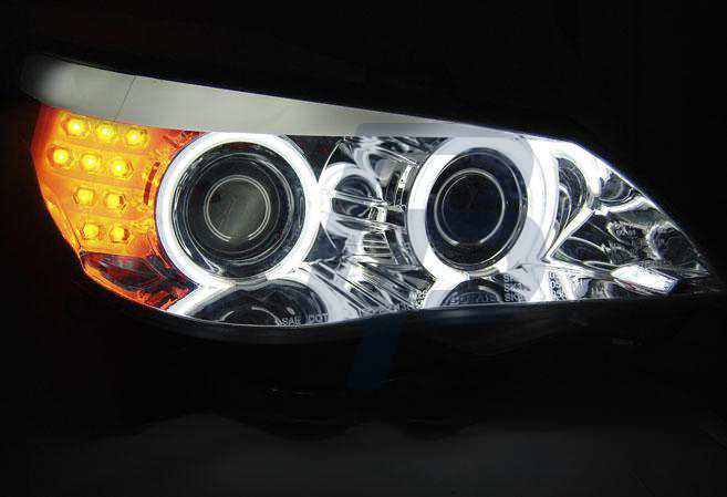 HEADLIGHTS BMW E60/E61 03-07 ANGEL EYES CCFL CHROME LED INDIC. - 3