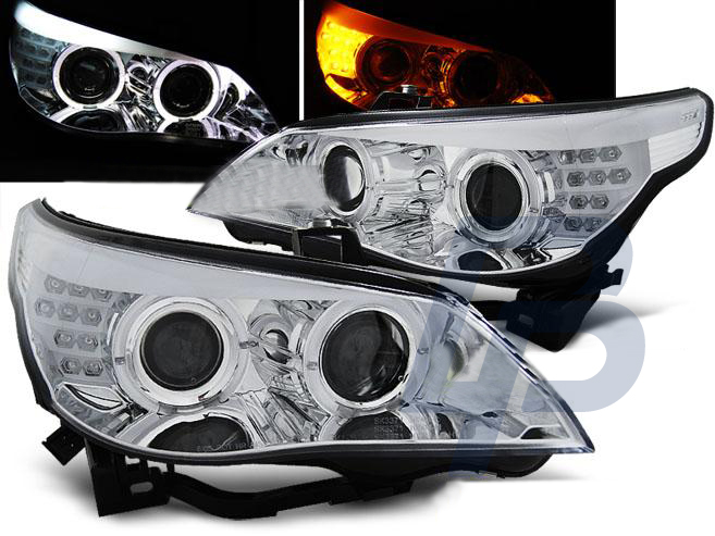 HEADLIGHTS BMW E60/E61 03-07 CHROME LED INDIC. - 2