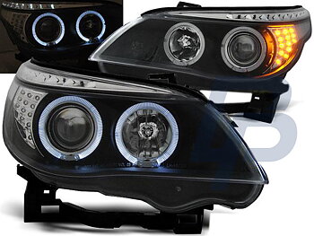 HEADLIGHTS BMW E60/E61 03-07 ANGEL EYES BLACK LED INDIC.