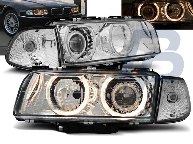 HEADLIGHTS BMW E38 06.94-08.98 H7/H7 ANGEL EYES CHROME - 2