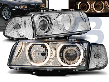HEADLIGHTS BMW E38 06.94-08.98 H7/H7 ANGEL EYES CHROME