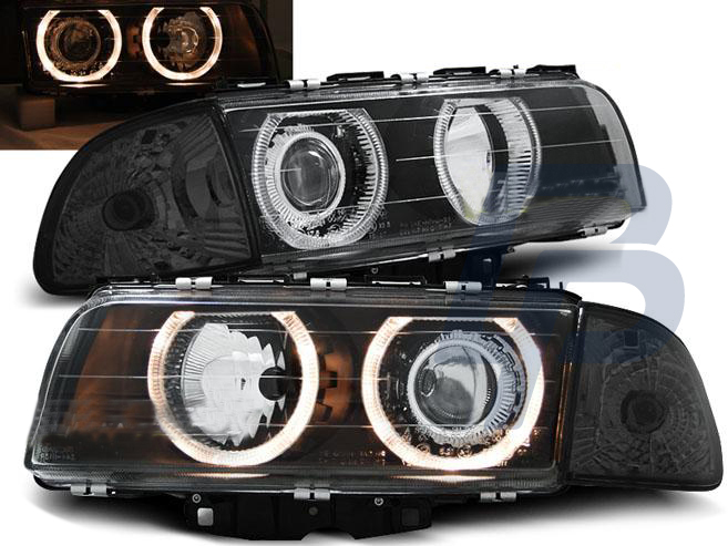 HEADLIGHTS BMW E38 06.94-08.98 H7/H7 ANGEL EYES BLACK - 2