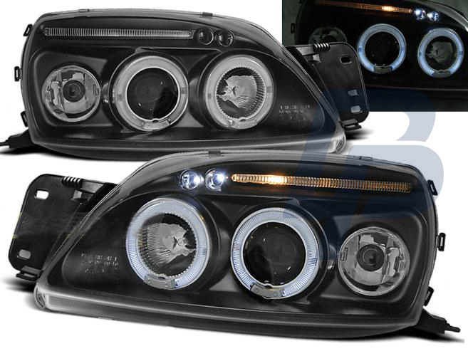 HEADLIGHTS FORD FIESTA MK5 09.99-04.02 ANGEL EYES BLACK - 2