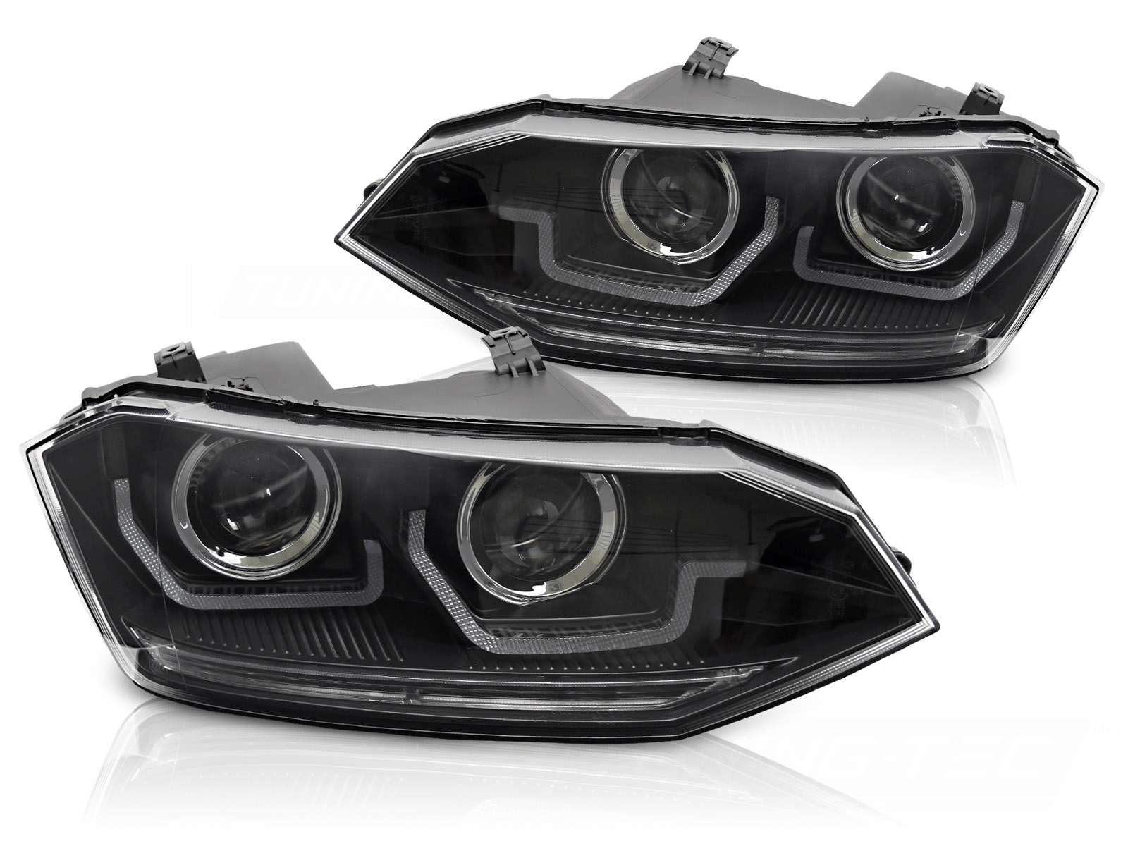 STRÅLKASTARE VW POLO VI 2G 2017-2021 SEQ LED DRL SVART