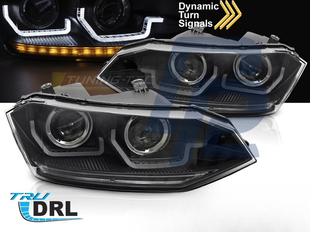 Headlights for VW Polo VI 2G 2017–2021 Sequential LED DRL Black - 3