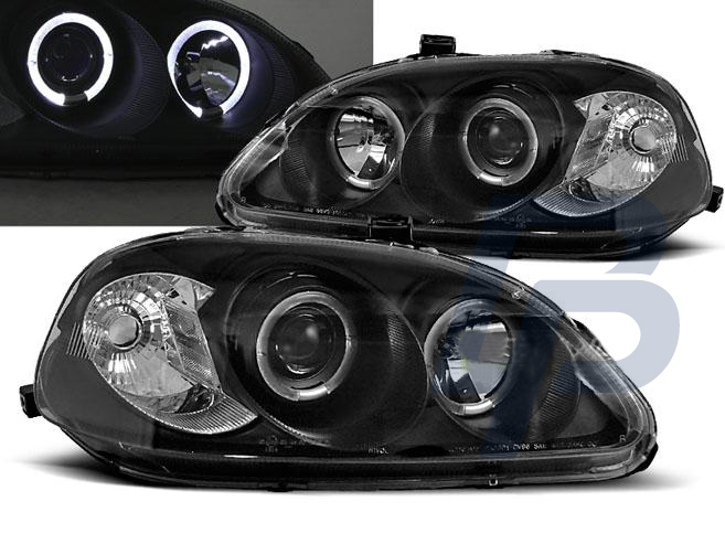 HEADLIGHTS HONDA CIVIC 03.99-02.01 ANGEL EYES BLACK - 2