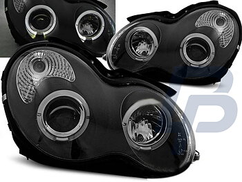 HEADLIGHTS MERCEDES W203 C-CLASS 07.00-03.04 ANGEL EYES BLACK