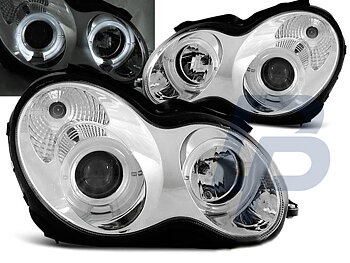 HEADLIGHTS MERCEDES W203 C-CLASS 07.00-03.04 ANGEL EYES CHROME