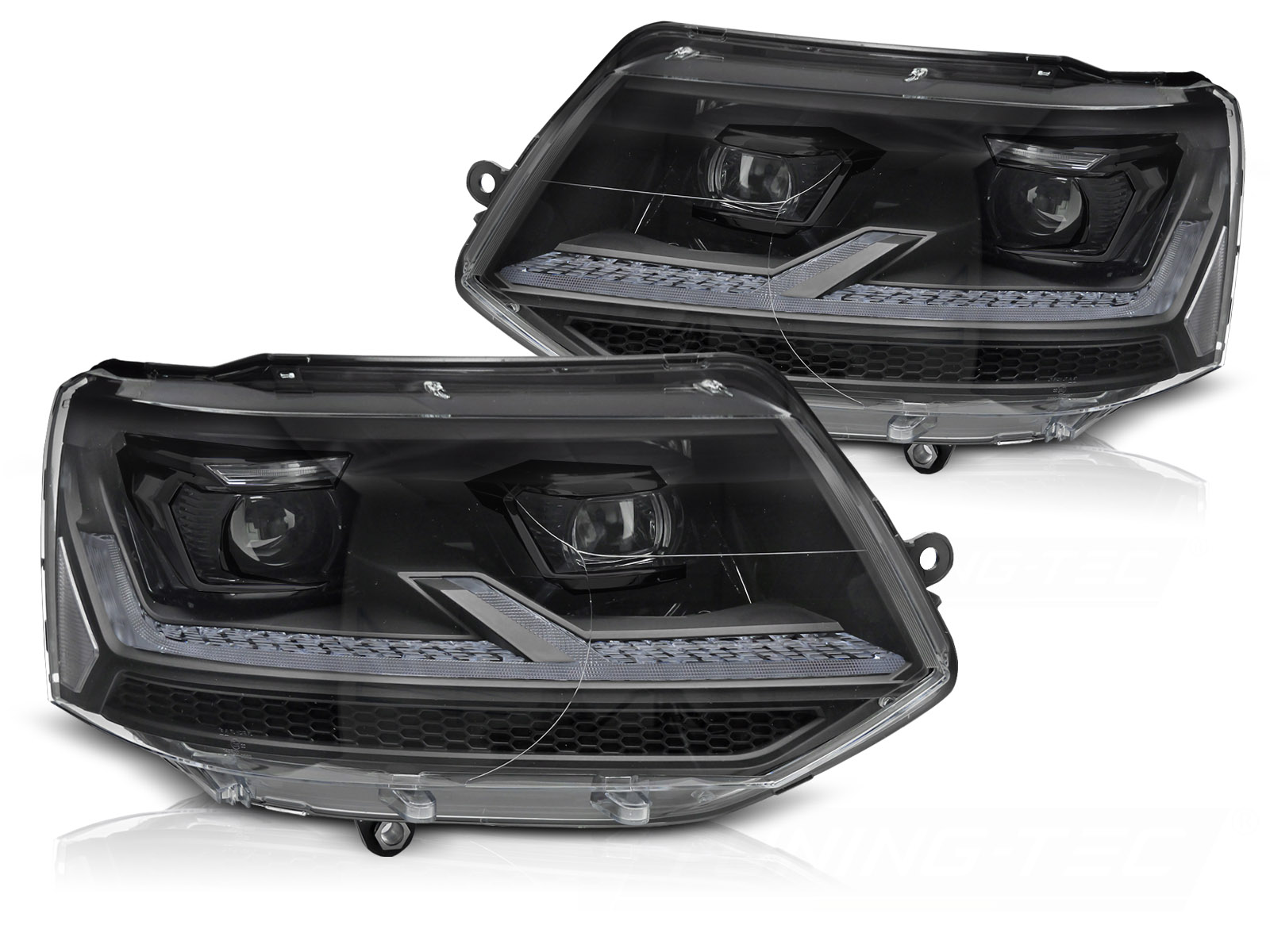 STRÅLKASTARE FULL LED SVART SEQ DRL TILL VW T5.1 2010-2015