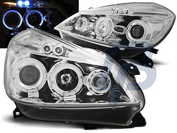 HEADLIGHTS RENAULT CLIO 3 05-09 CHROME ANGEL EYES