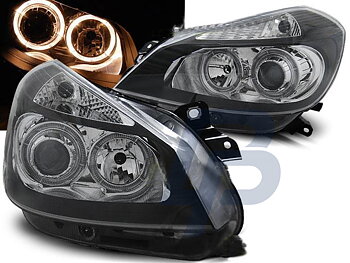 HEADLIGHTS RENAULT CLIO 3 05-09 BLACK ANGEL EYES