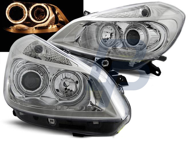HEADLIGHTS RENAULT CLIO 3 05-09 CHROME ANGEL EYES - 2