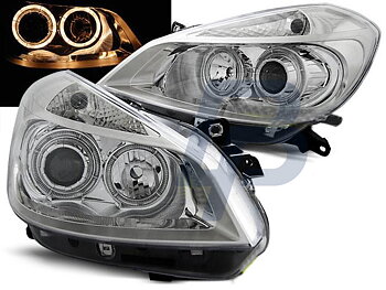 HEADLIGHTS RENAULT CLIO 3 05-09 CHROME ANGEL EYES