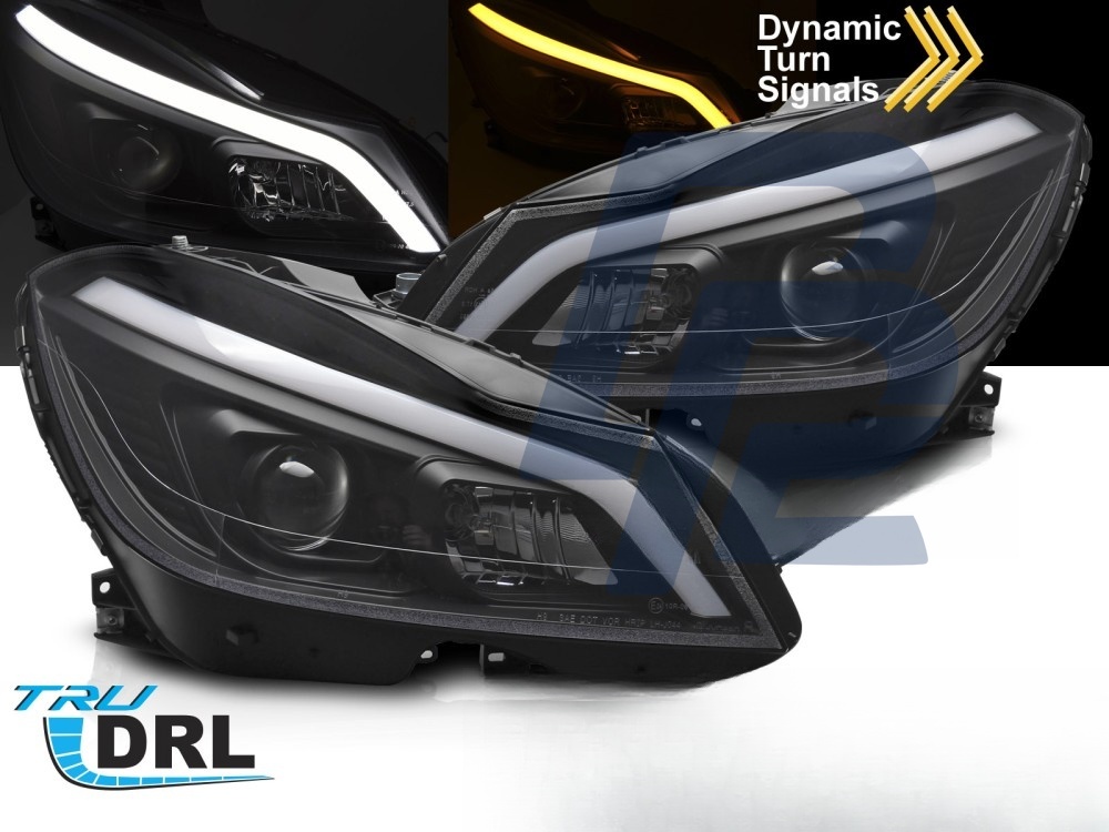 Headlights Tube LED Black Sequential DRL for Mercedes W204 2011–2014 - 2