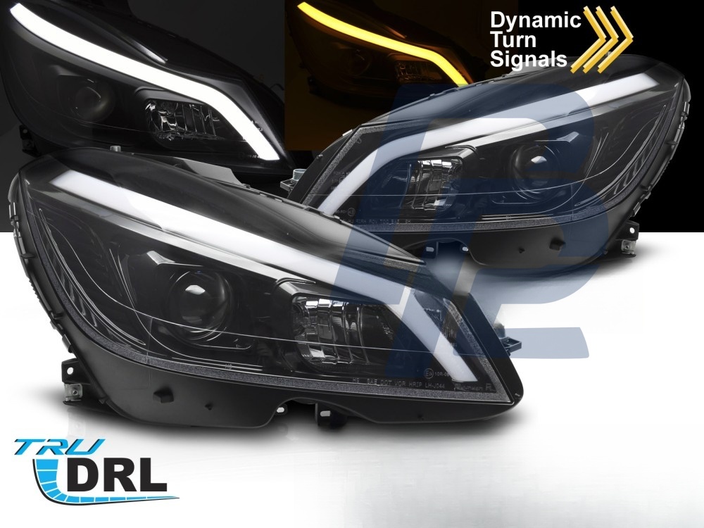 Headlights Tube LED Gloss Black Sequential DRL for Mercedes W204 2011–2014 - 6