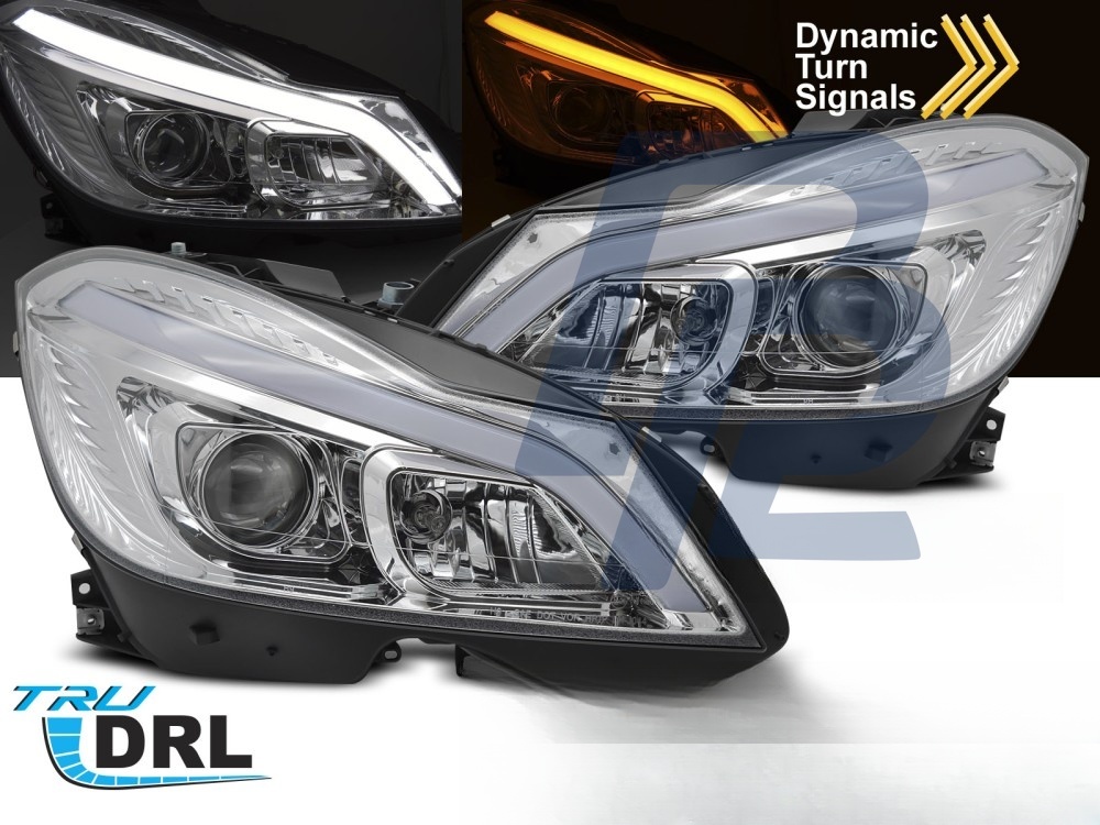 Headlights Tube LED Chrome Sequential DRL for Mercedes W204 2011–2014 - 2