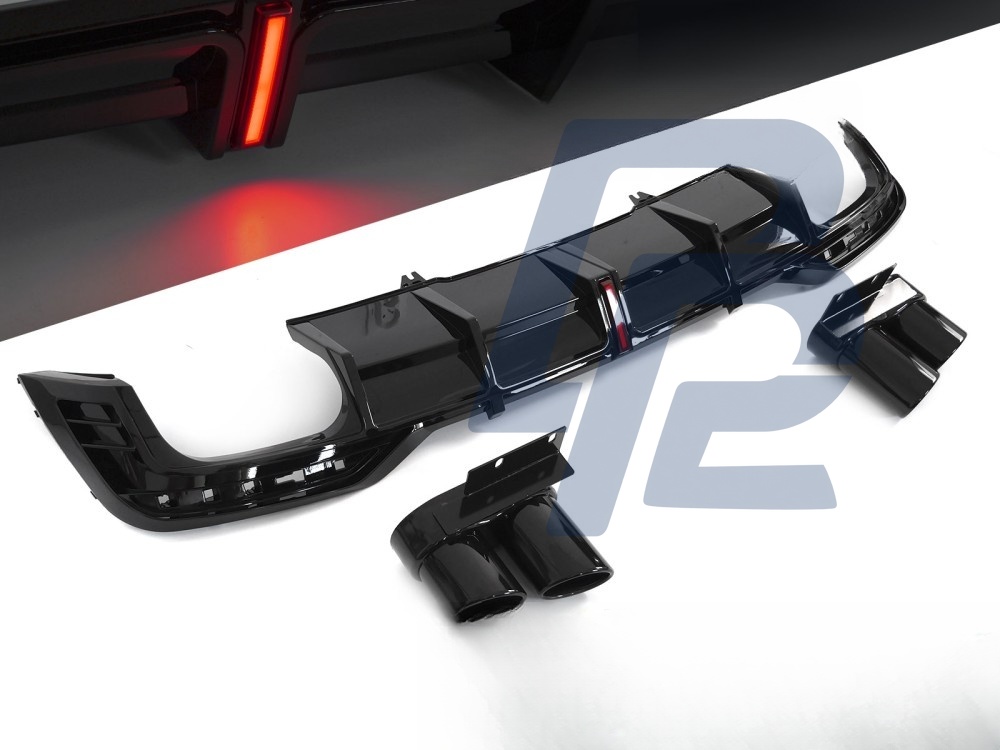 Diffuser Twin Outlet Gloss Black with LED Brake Light Sport Style for Audi A5 F5 2019–2023 - 3