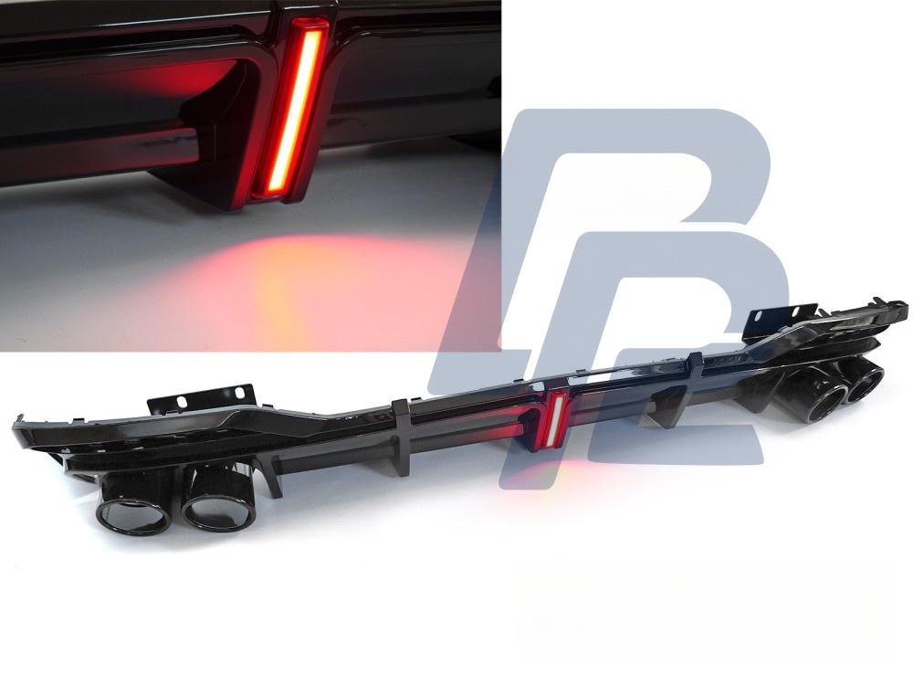 Diffuser Twin Outlet Gloss Black with LED Brake Light Sport Style for Audi A5 F5 2019–2023 - 4