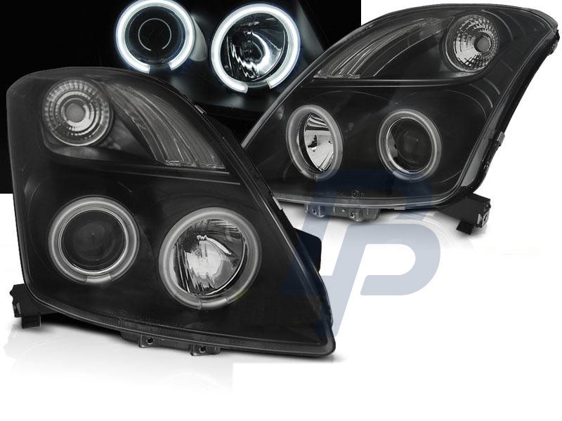 HEADLIGHTS SUZUKI SWIFT 05.05-10 CCFL ANGEL EYES BLACK - 5