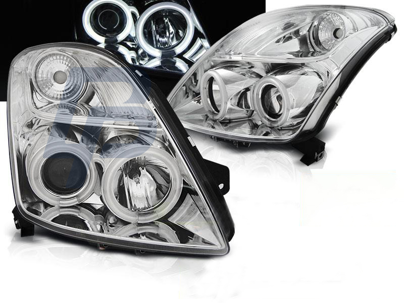 HEADLIGHTS SUZUKI SWIFT 05.05-10 CCFL ANGEL EYES CHROME - 5